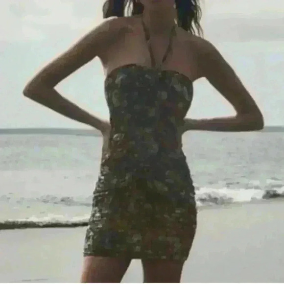 ZARA | Women's Black w/ Multicolor Floral Draped Halter Mini Dress - Picture 5 of 5